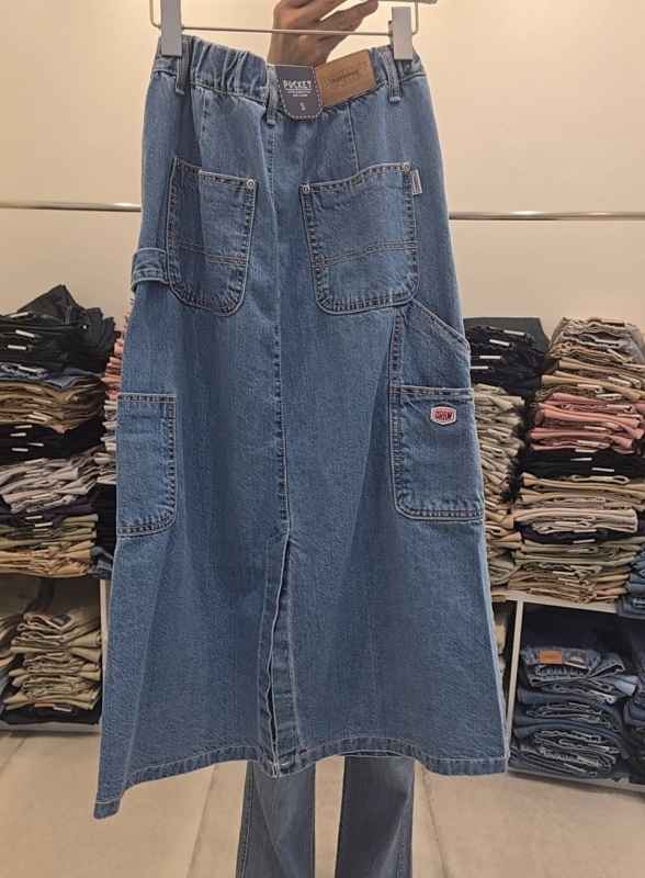 韓 小口袋淺刷色牛仔裙 size