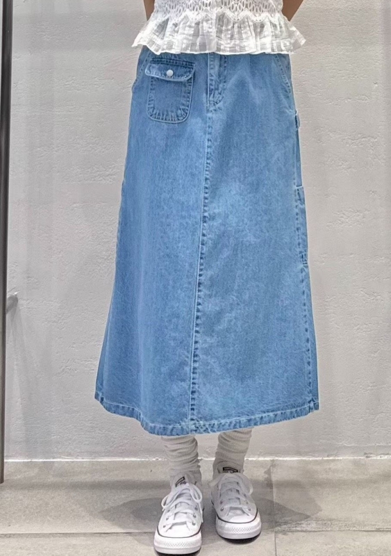 韓 小口袋淺刷色牛仔裙 size