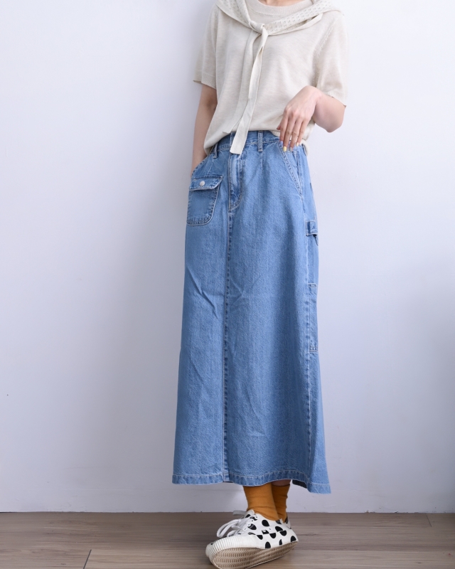 韓 小口袋淺刷色牛仔裙 size