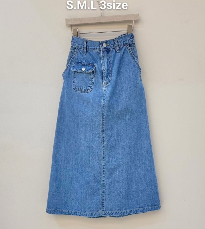 韓 小口袋淺刷色牛仔裙 size