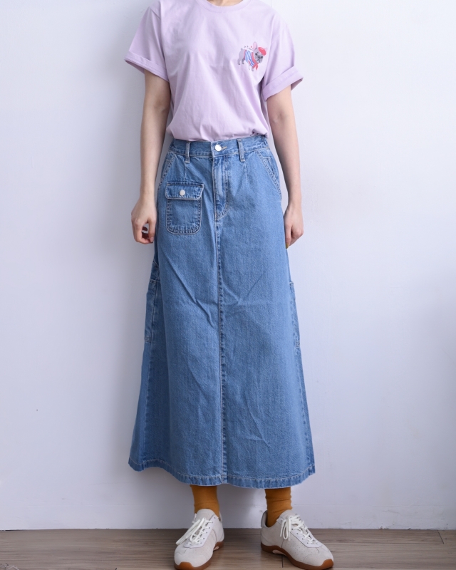 韓 小口袋淺刷色牛仔裙 size