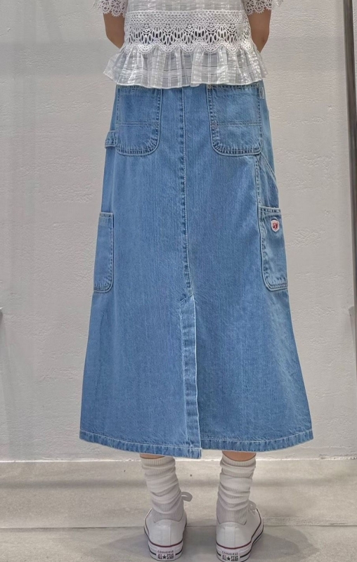 韓 小口袋淺刷色牛仔裙 size