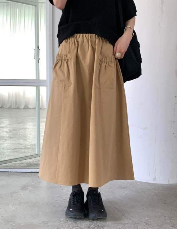 韓 鬆緊口袋長裙 3色 size