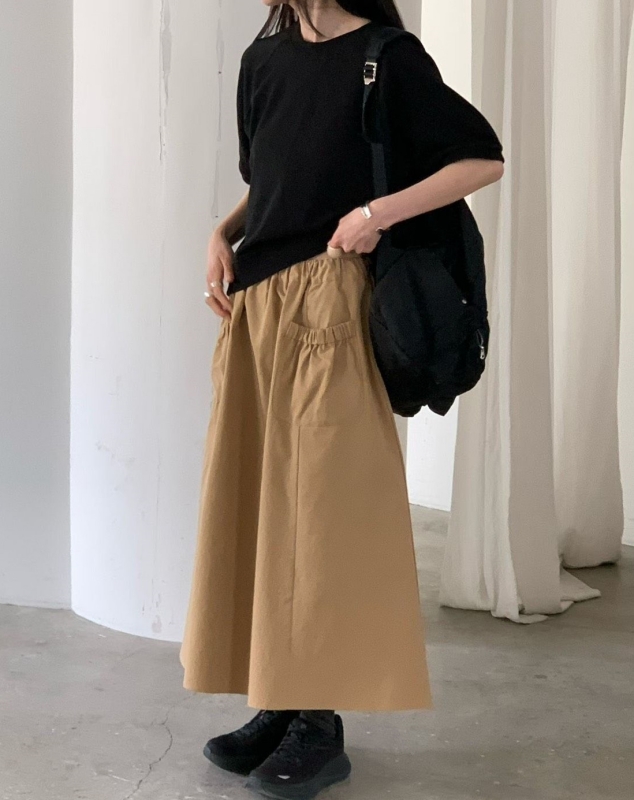 韓 鬆緊口袋長裙 3色 size