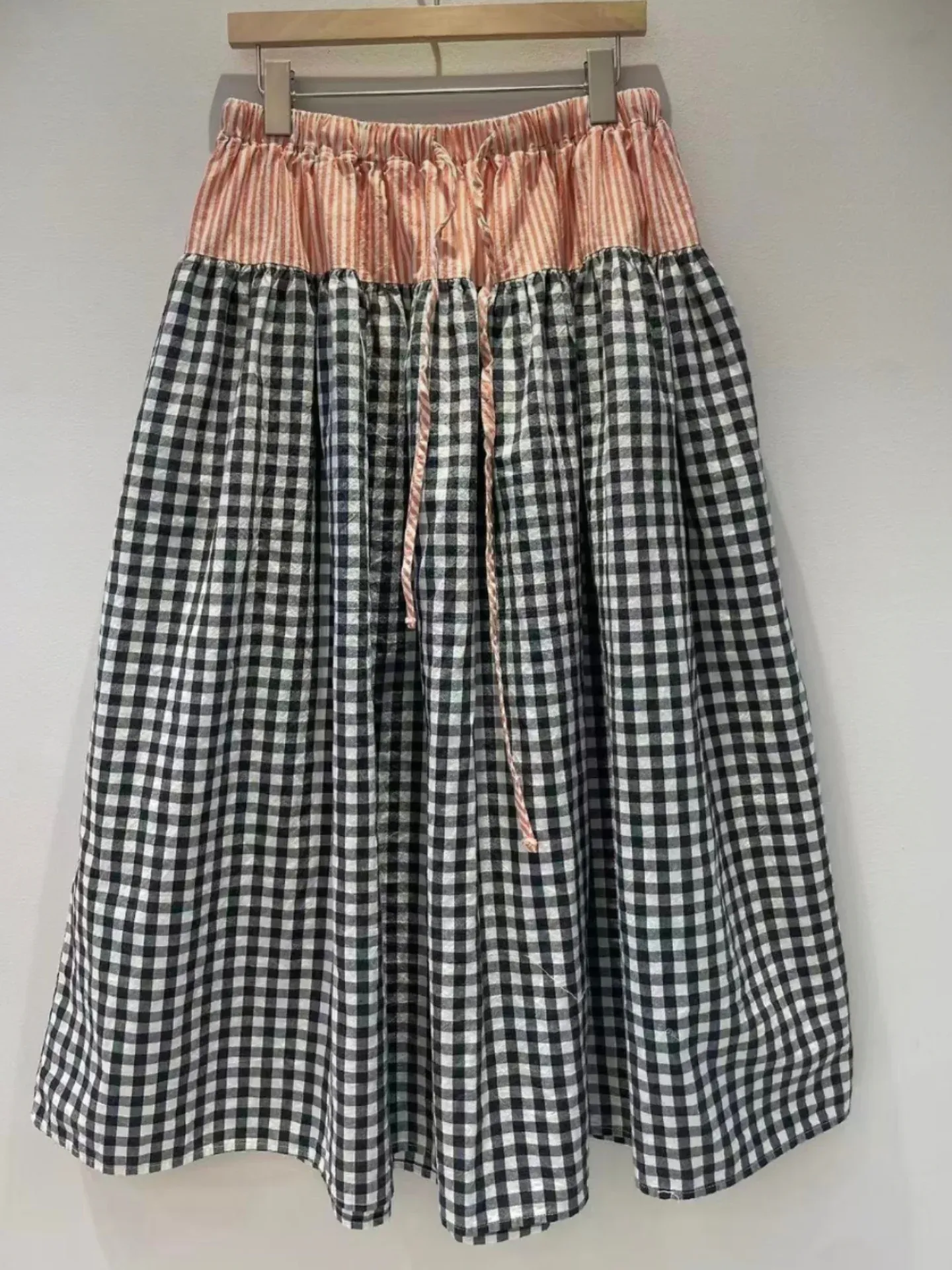 韓 拚色小格文長裙 3色