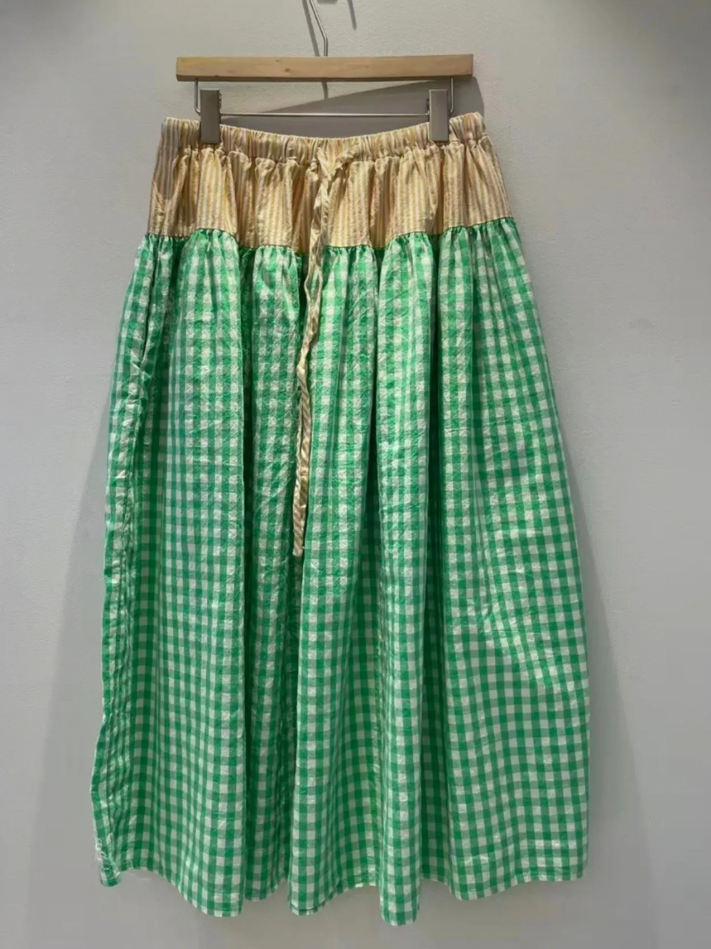 韓 拚色小格文長裙 3色