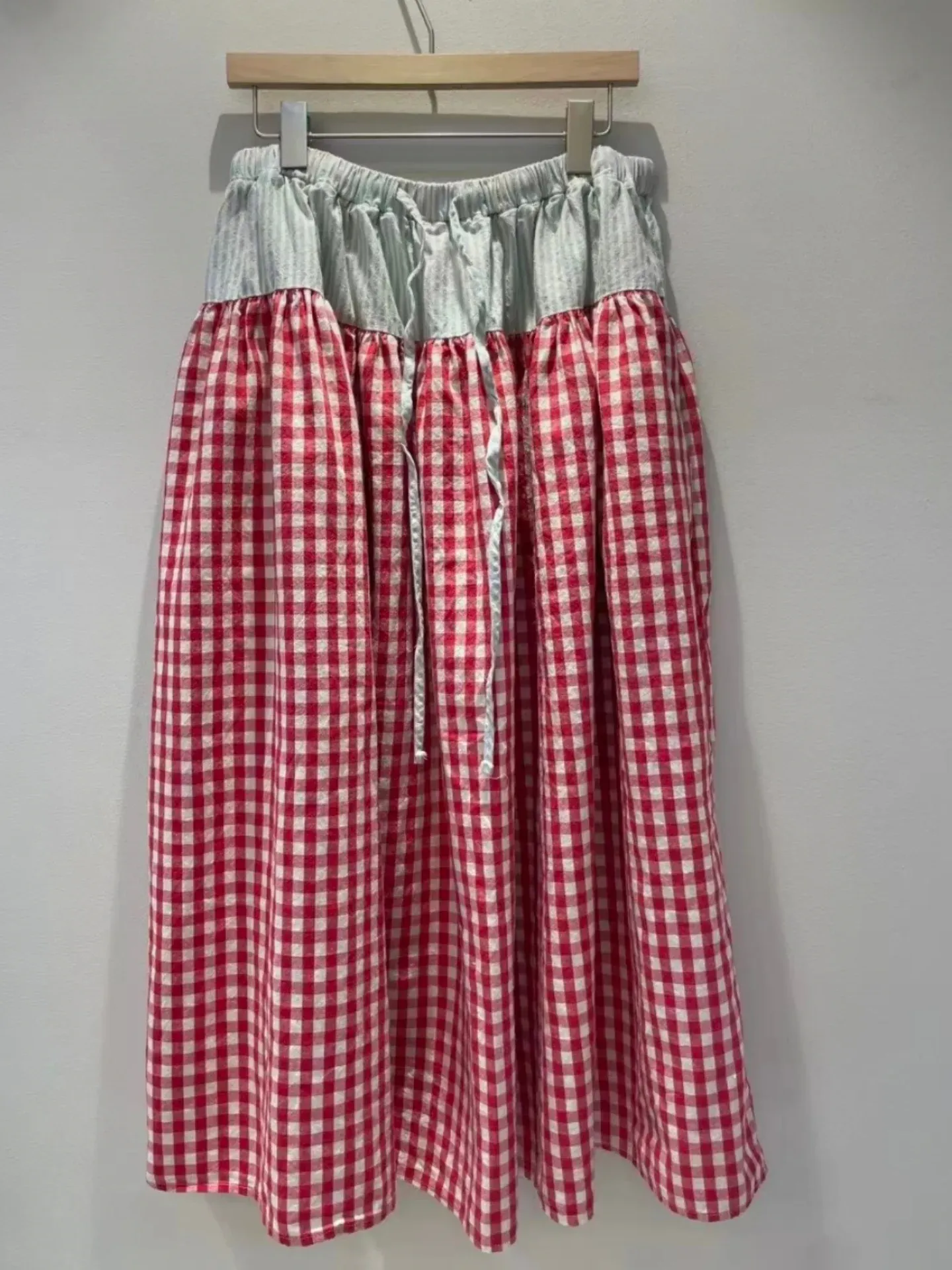 韓 拚色小格文長裙 3色