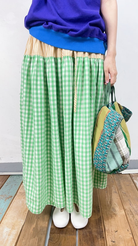 韓 拚色小格文長裙 3色