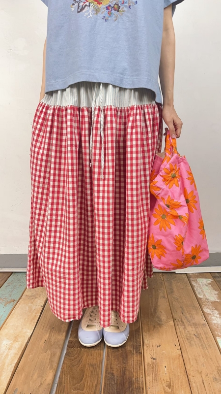 韓 拚色小格文長裙 3色