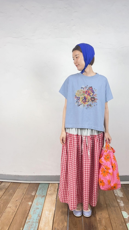 韓 拚色小格文長裙 3色