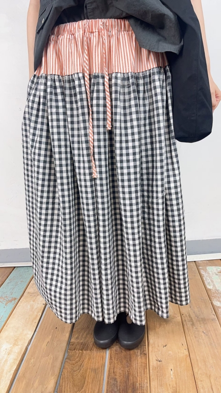 韓 拚色小格文長裙 3色