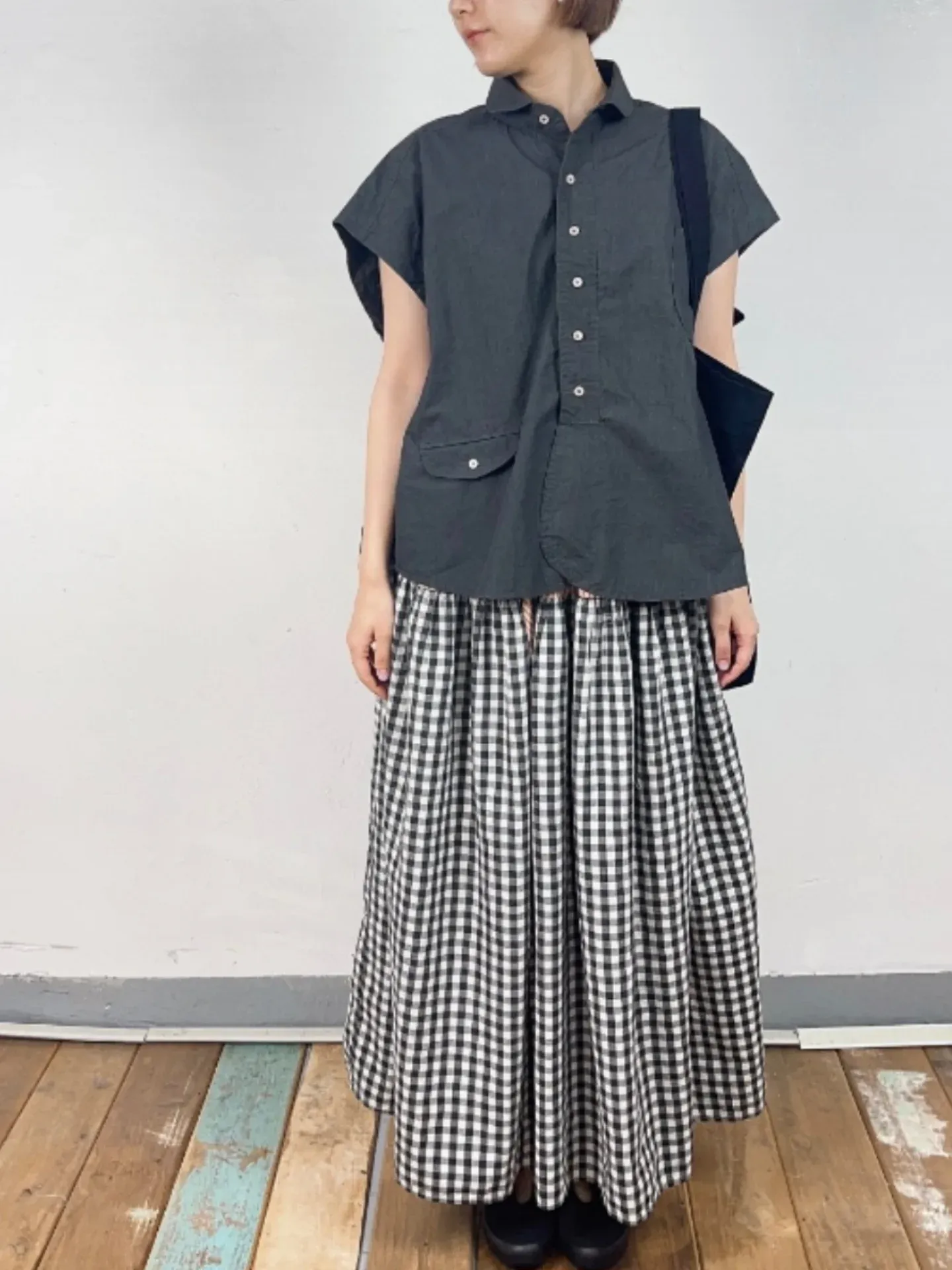 韓 拚色小格文長裙 3色