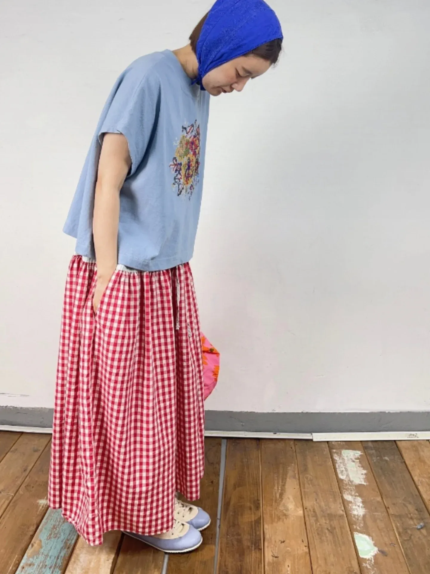 韓 拚色小格文長裙 3色