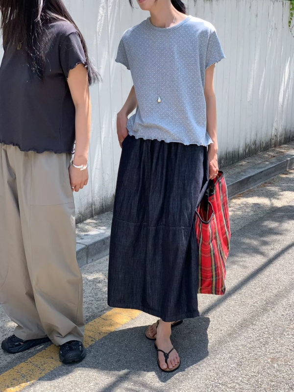 韓 剪接深藍牛仔裙