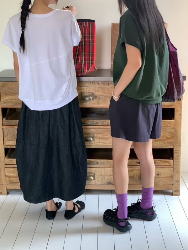 韓 剪接深藍牛仔裙