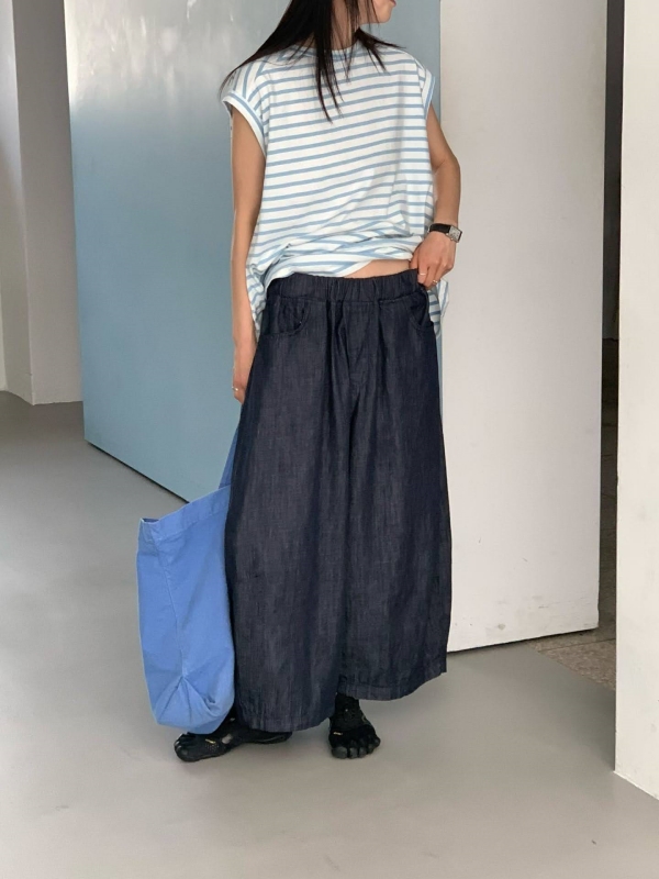 韓 剪接深藍牛仔裙