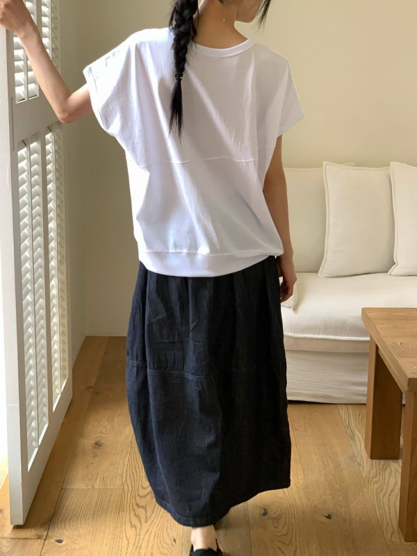 韓 剪接深藍牛仔裙