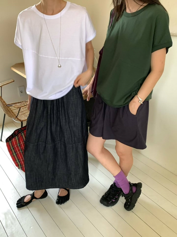 韓 剪接深藍牛仔裙