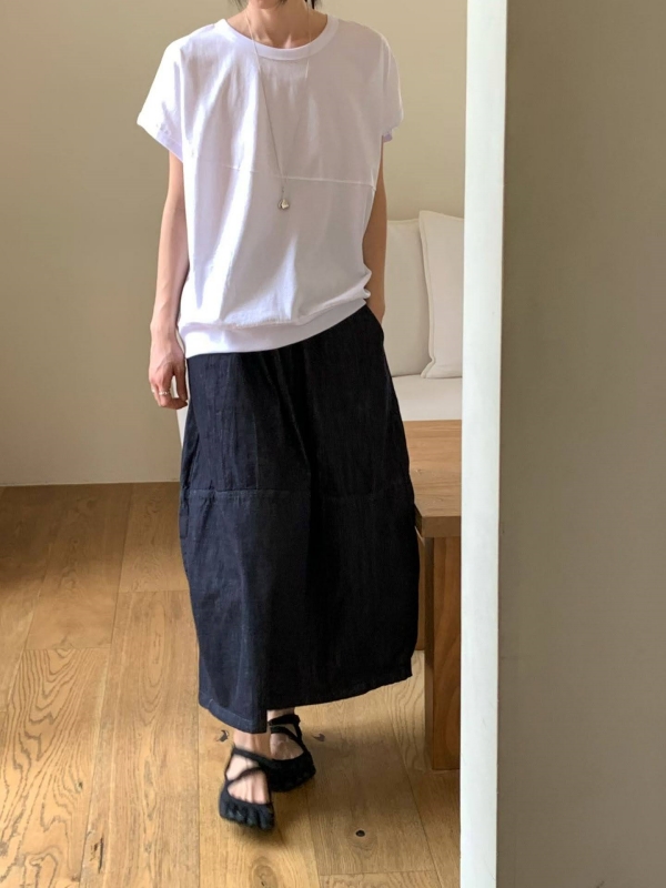 韓 剪接深藍牛仔裙