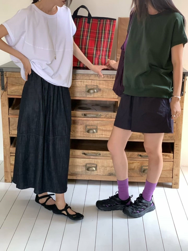 韓 剪接深藍牛仔裙