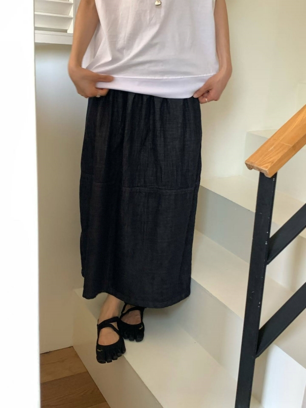 韓 剪接深藍牛仔裙