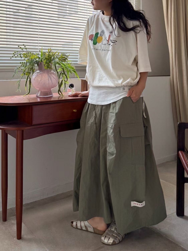 韓 小標大口袋長裙 3色