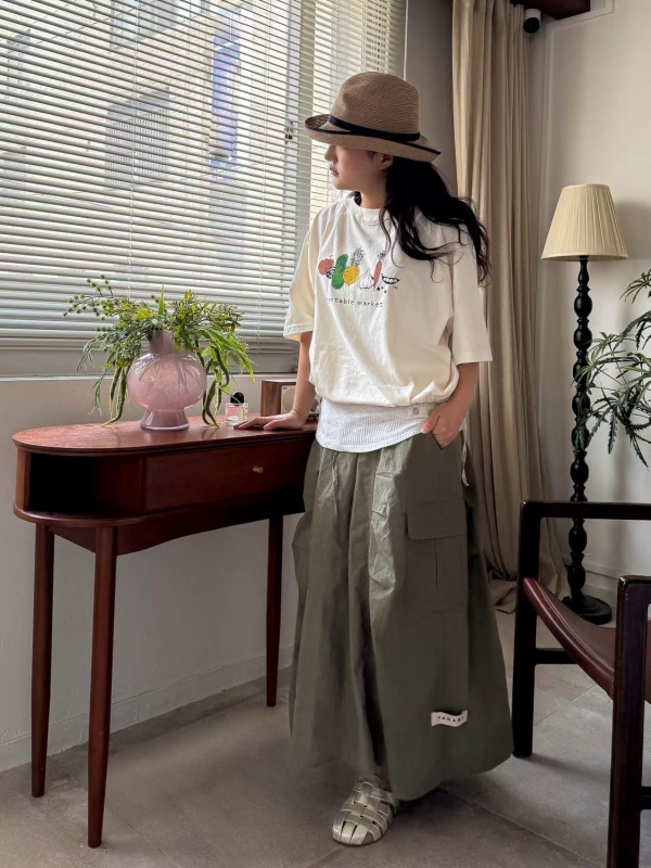 韓 小標大口袋長裙 3色