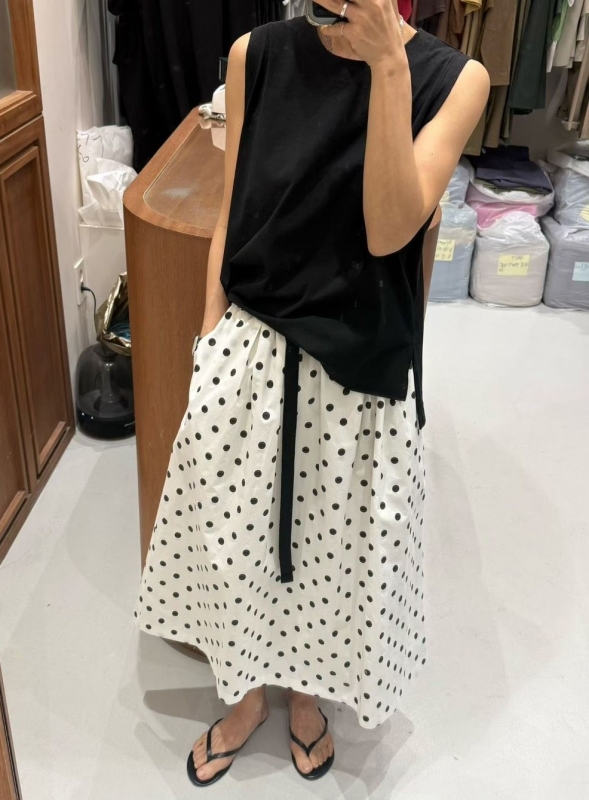 韓 腰帶點點長裙 2色 size