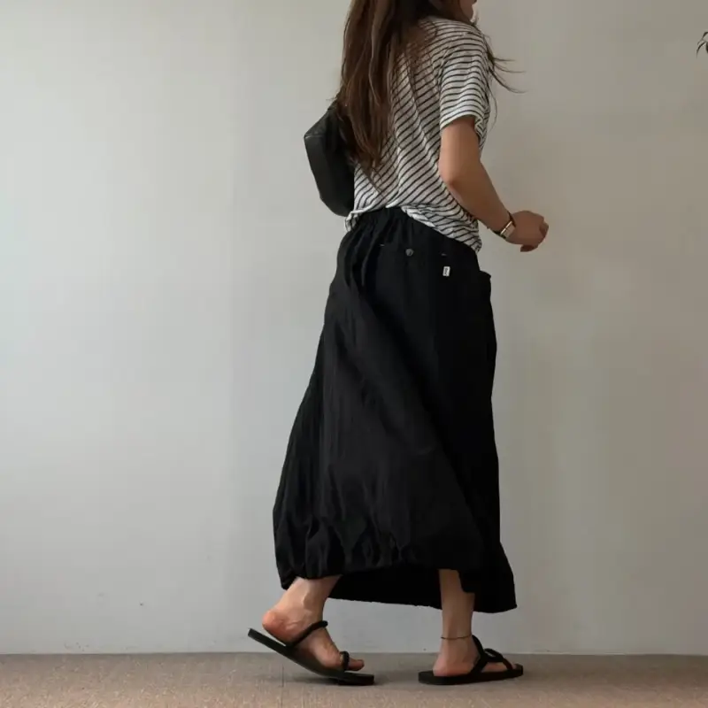 韓 裙襬抽繩長裙 3色