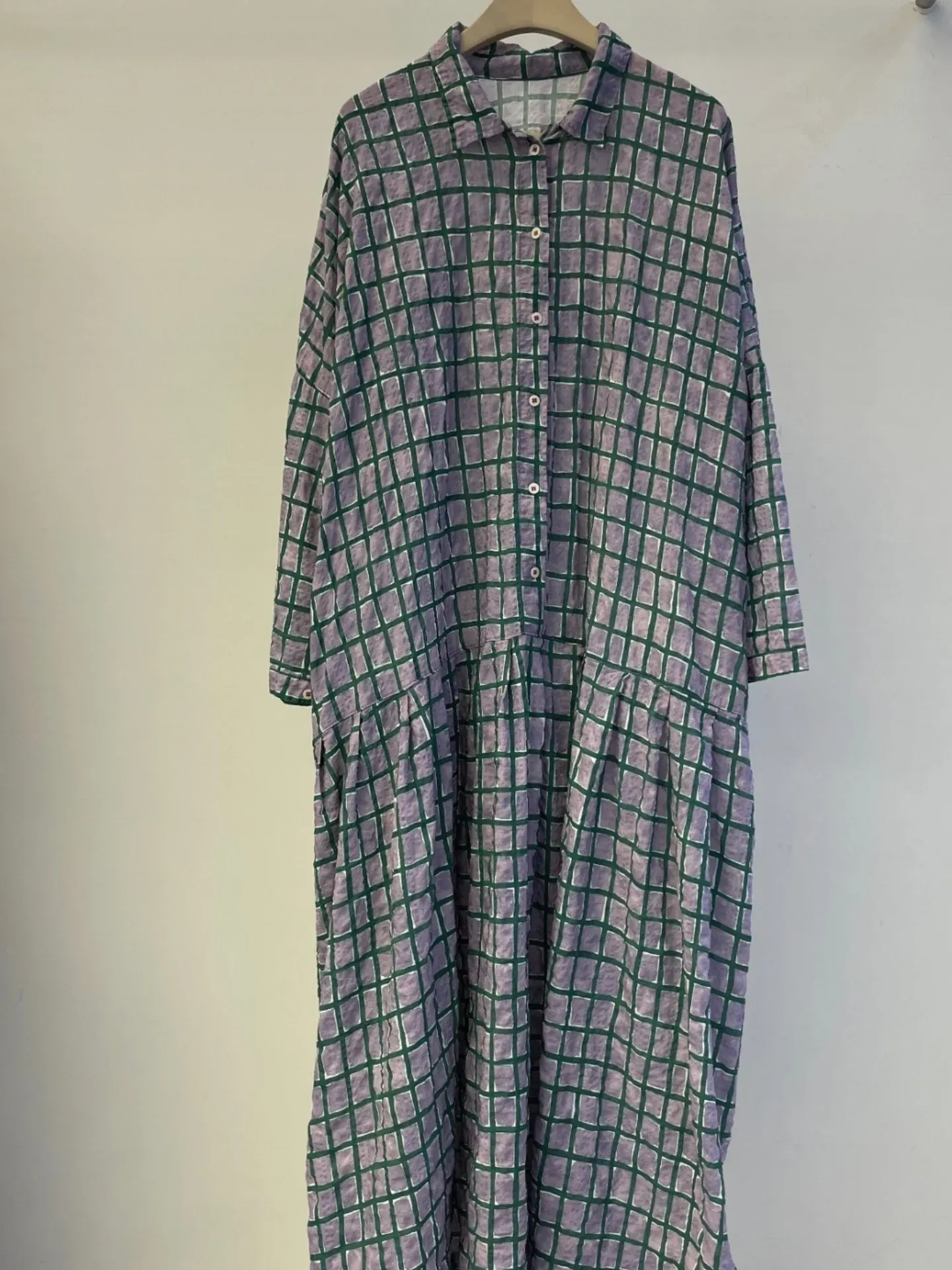 韓 小格文襯衫長洋 3色