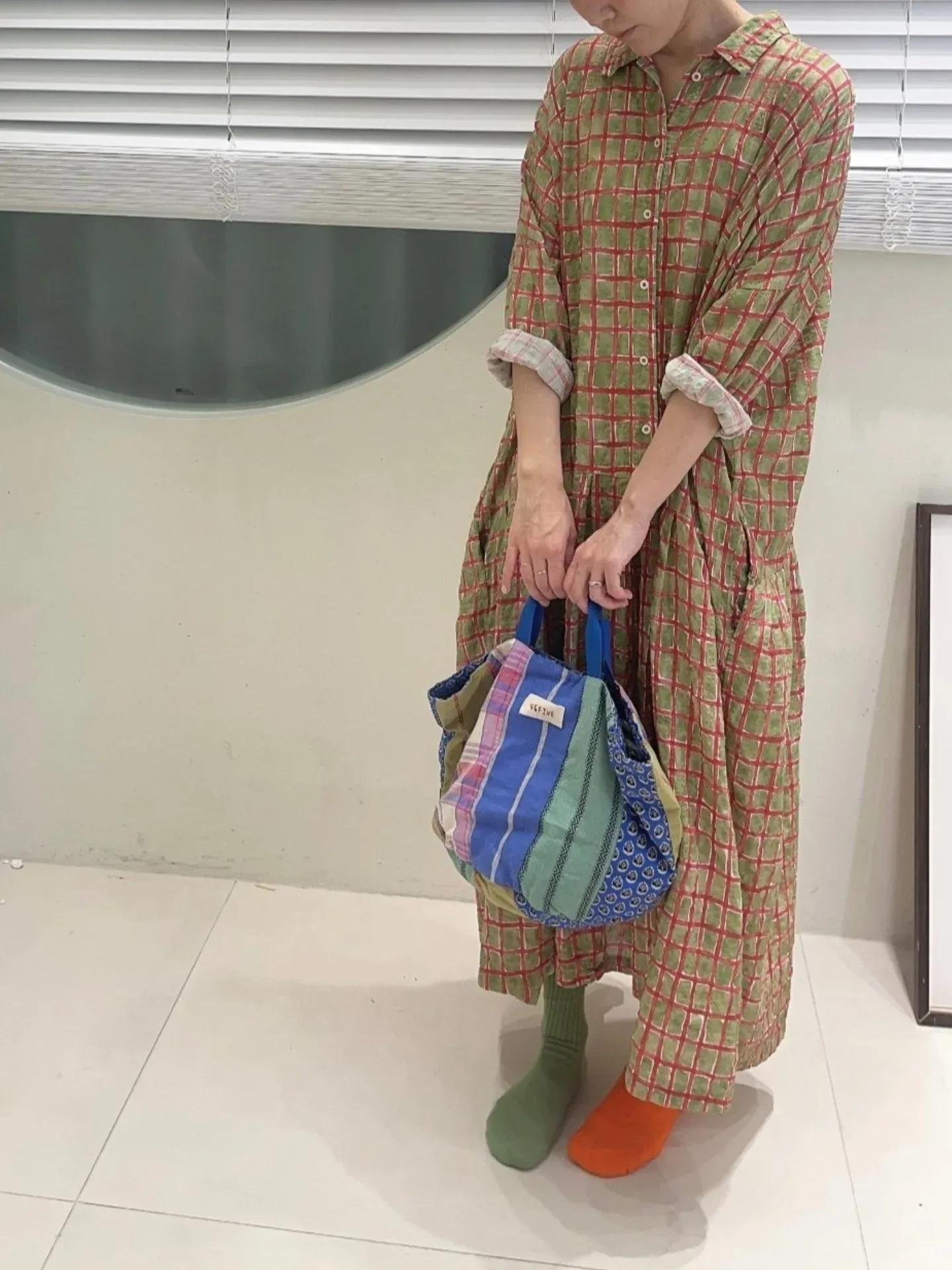 韓 小格文襯衫長洋 3色