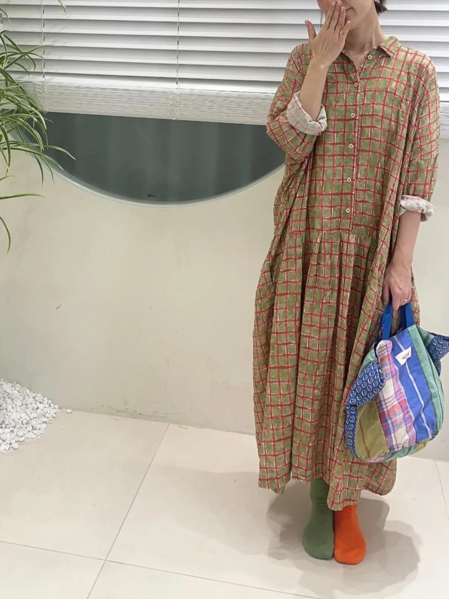 韓 小格文襯衫長洋 3色