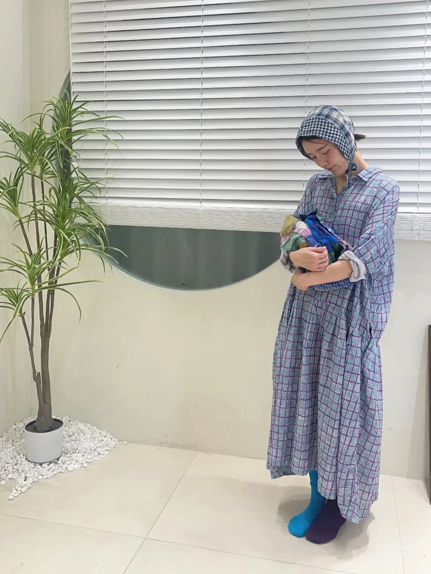 韓 小格文襯衫長洋 3色