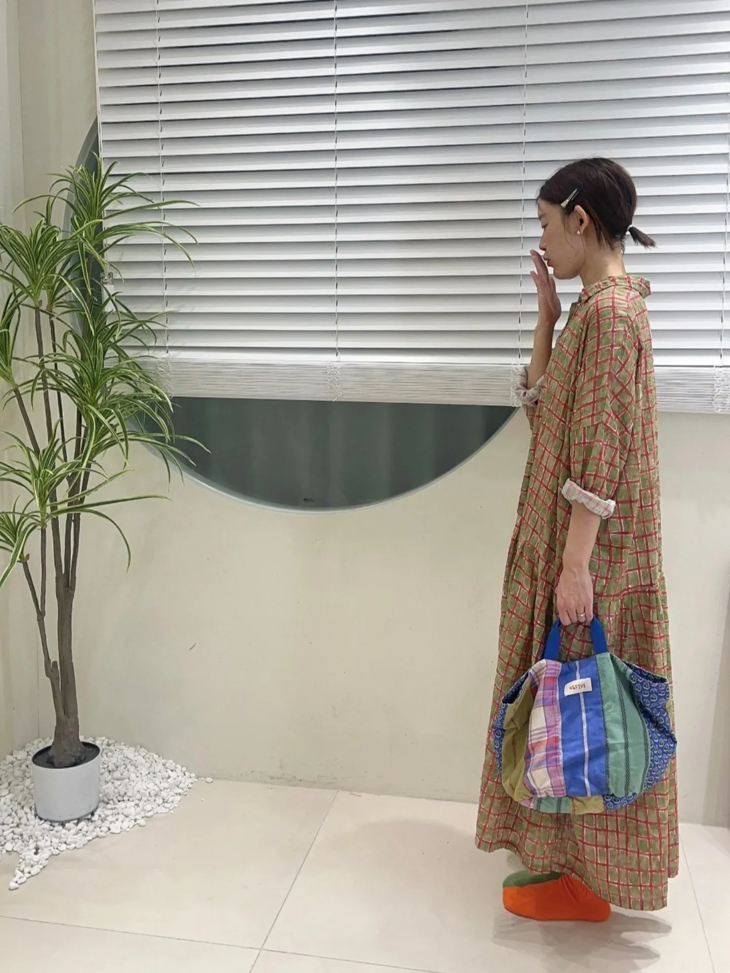 韓 小格文襯衫長洋 3色