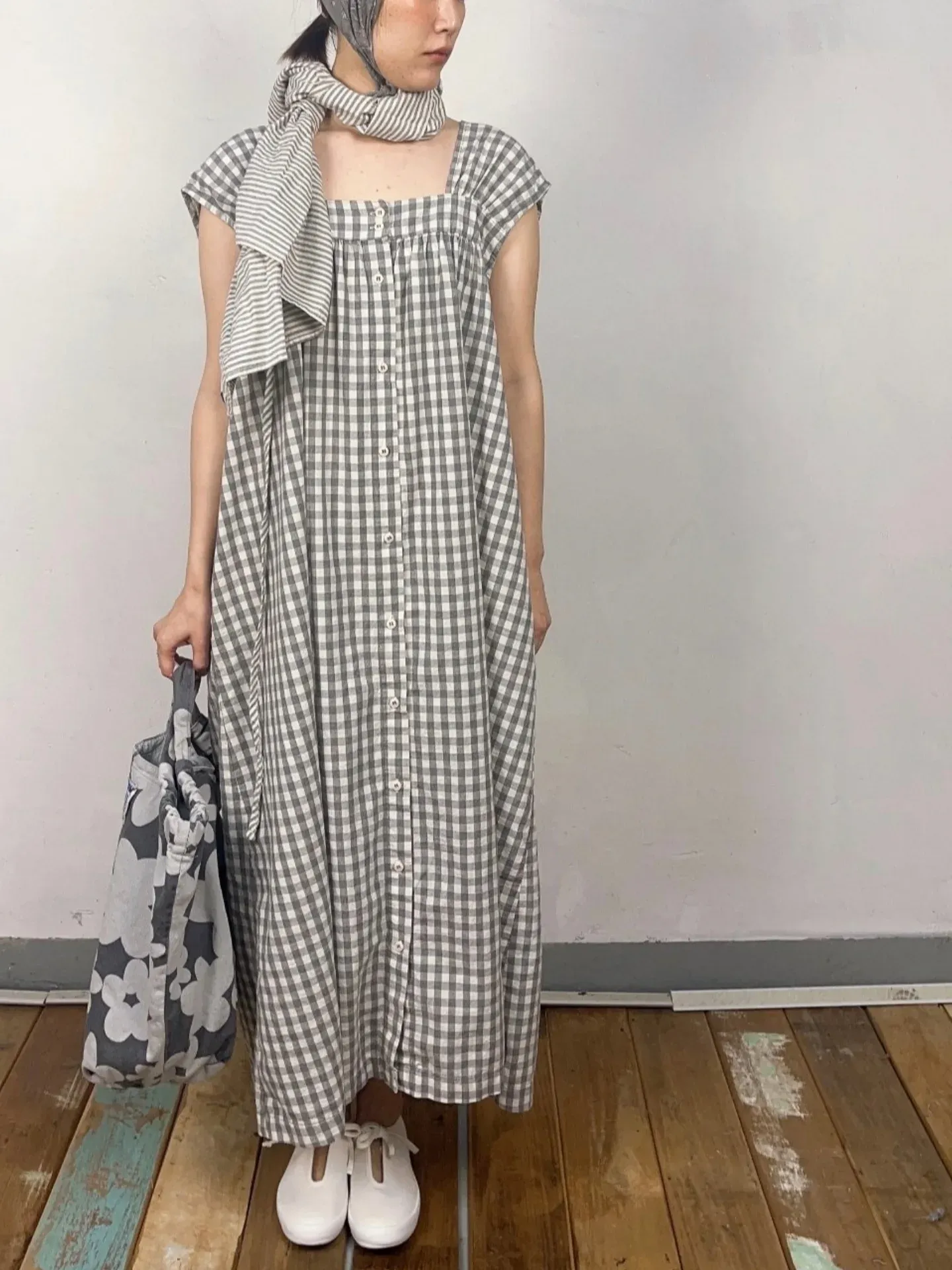 韓 兩面穿格紋長洋 3色