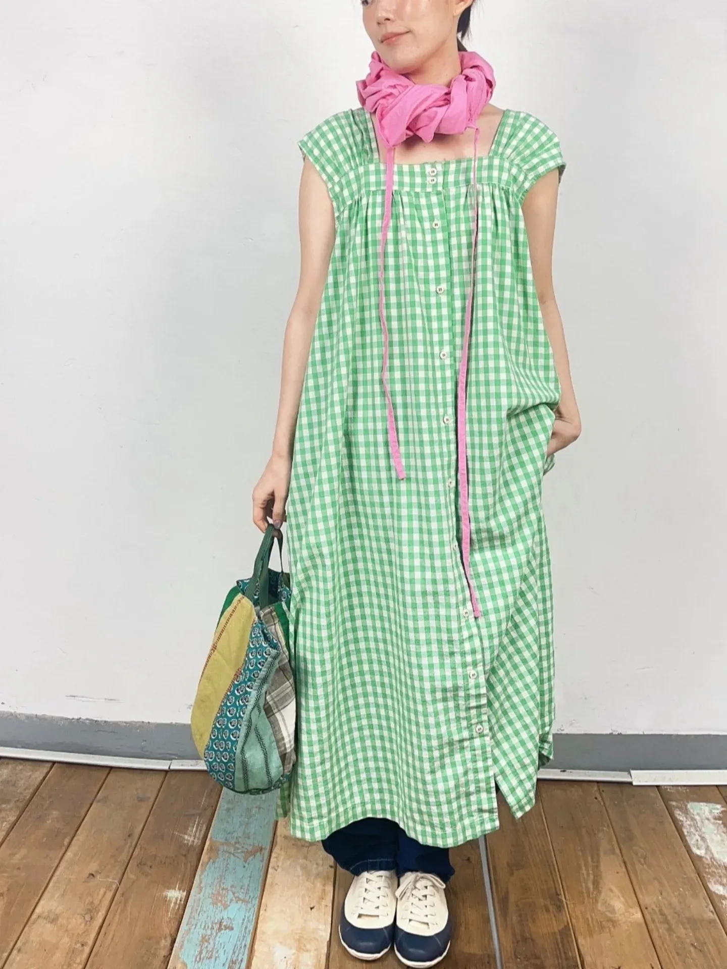 韓 兩面穿格紋長洋 3色