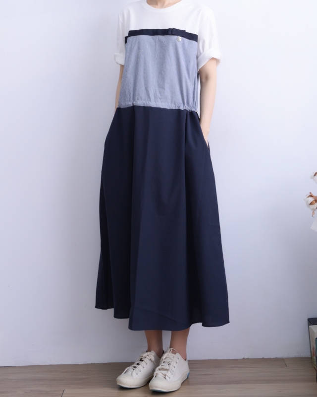 韓 細條配色長洋 size