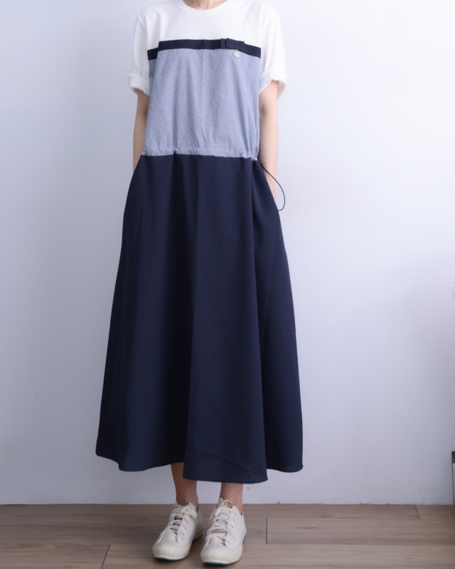 韓 細條配色長洋 size
