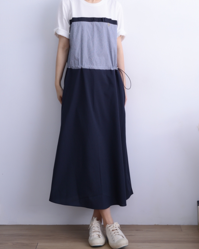 韓 細條配色長洋 size