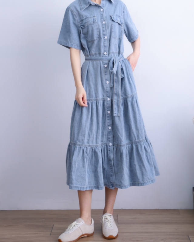 韓 牛仔蛋糕長洋 size