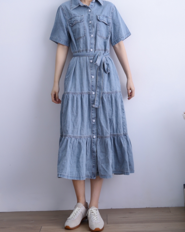 韓 牛仔蛋糕長洋 size