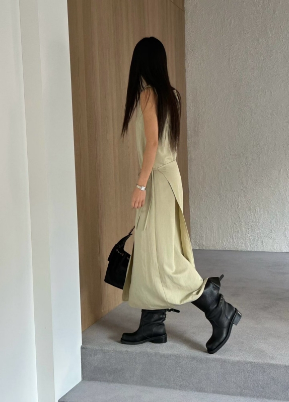 韓 側片綁帶長洋 3色