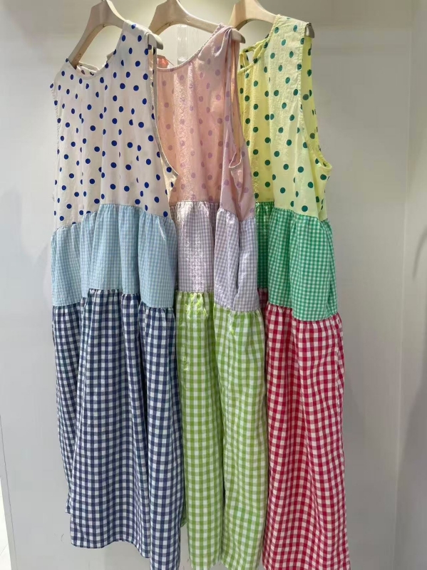 韓 拚色格文背心洋 3色