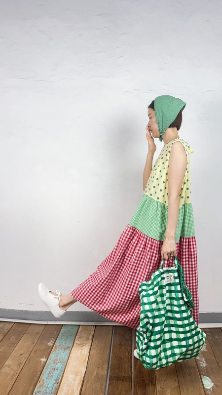 韓 拚色格文背心洋 3色