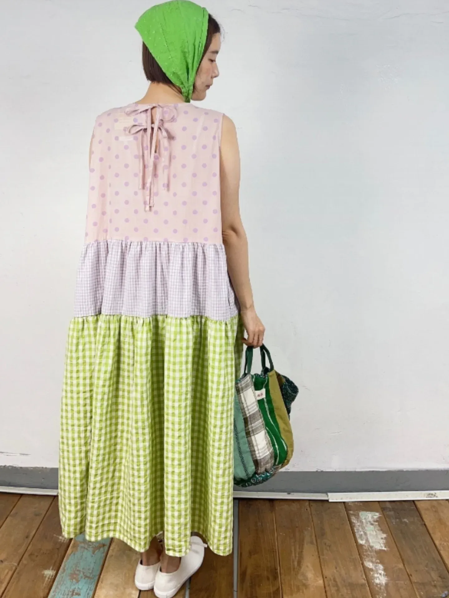 韓 拚色格文背心洋 3色