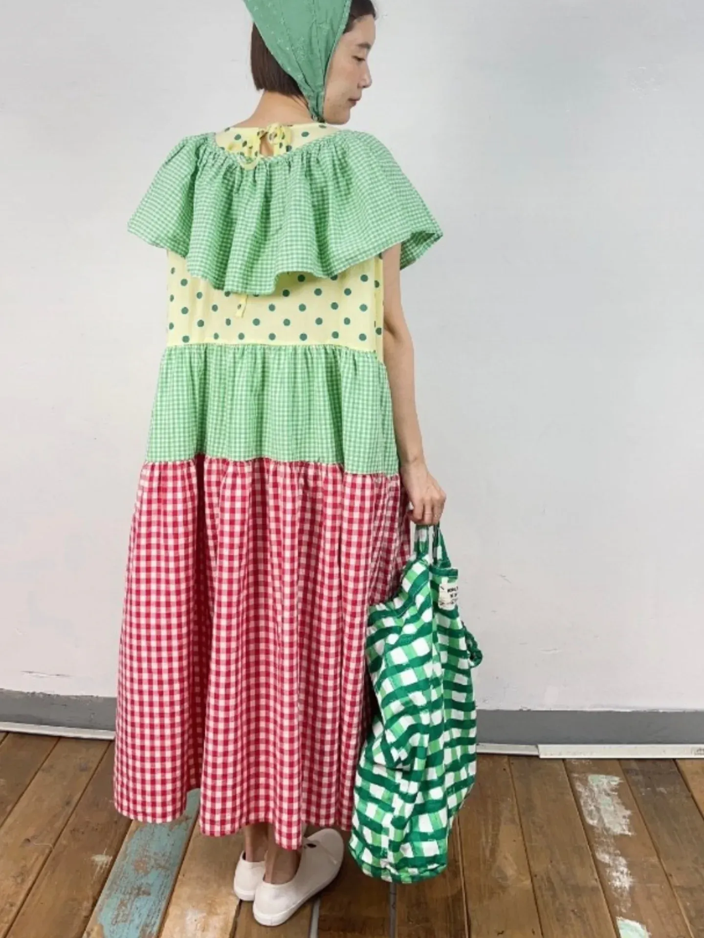 韓 拚色格文背心洋 3色