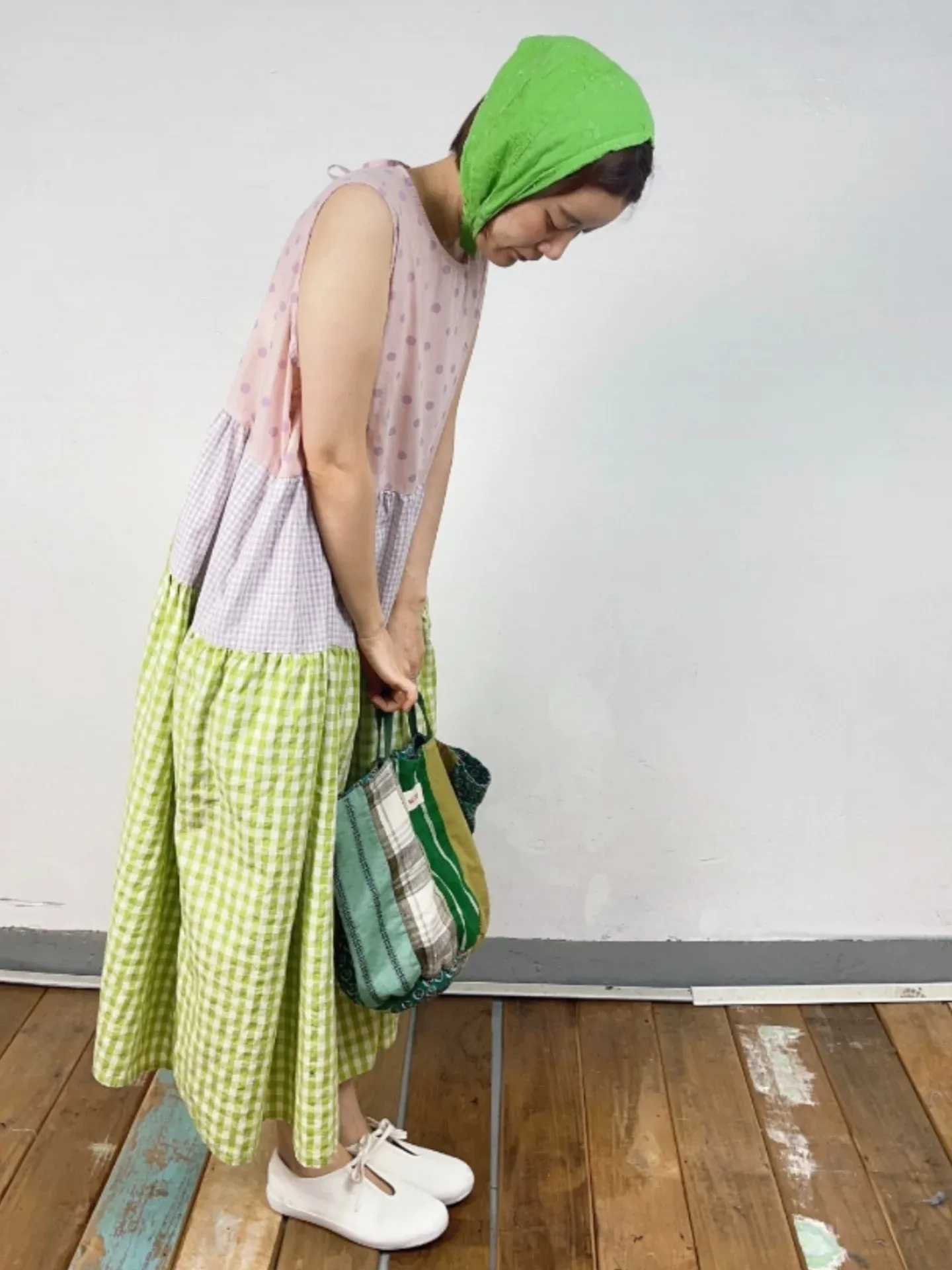 韓 拚色格文背心洋 3色