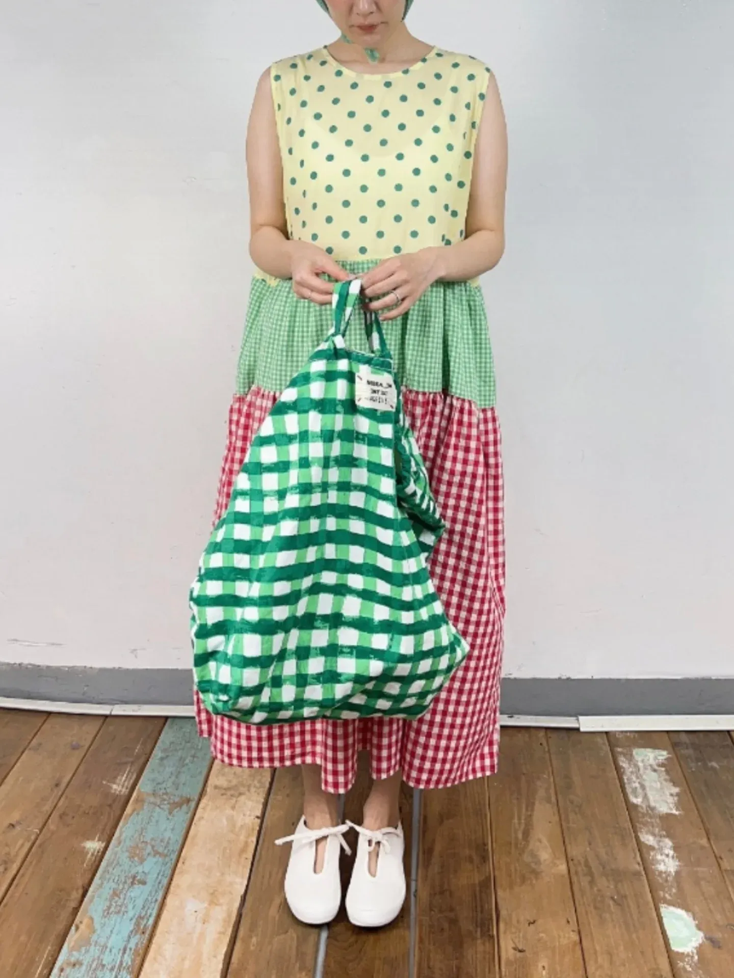 韓 拚色格文背心洋 3色