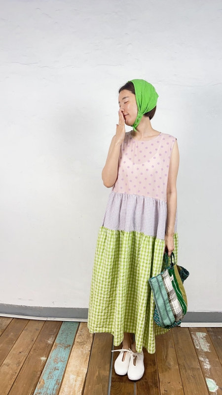 韓 拚色格文背心洋 3色