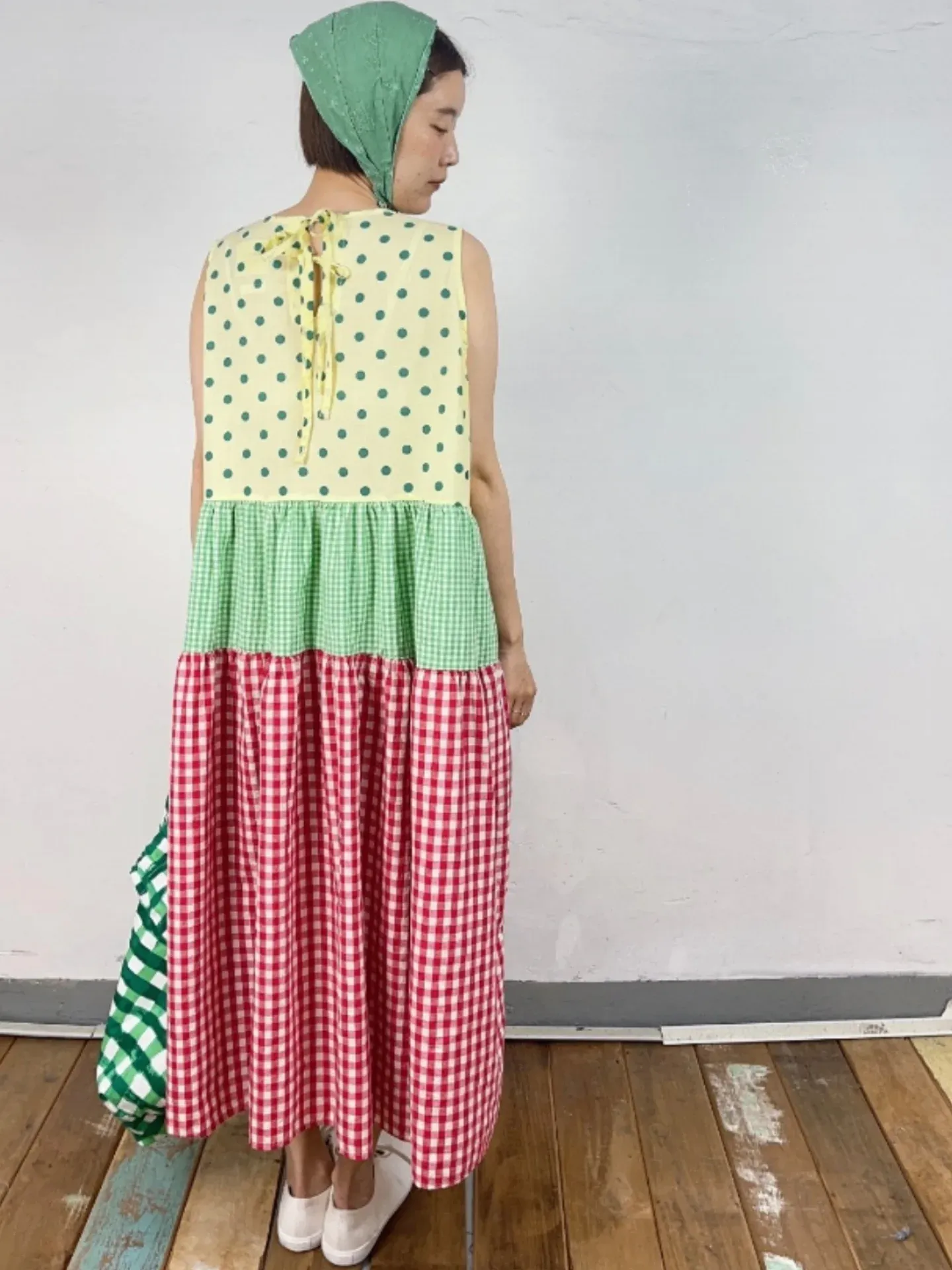 韓 拚色格文背心洋 3色